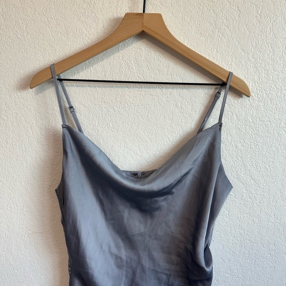 Isalis Sofia Cowl Neck Sleeveless Side-Slit Silky Slip Midi Dress Purple Gray L - Picture 3 of 10